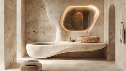 Wall Mural - Sculptural Stone Bathroom: Organic Modern Design