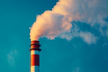 smoke from the chimney of a power plant on a background of blue sky