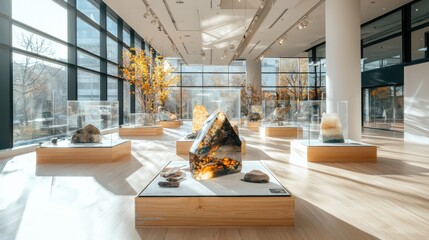 Poster - Artistic installation featuring modern gemstones at a contemporary gallery inviting exploration of natural beauty in an elegant space