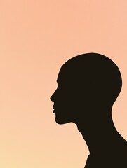 Fototapete - Silhouette of a person at sunset displaying distinct bald patches and an elegant profile against a soft color background. Generative AI
