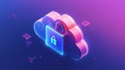Poster - Secure Cloud Computing Digital Data Protection Network Safety Isometric Illustration Abstract Technology Background Modern Design Secure Server       