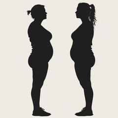 Poster - Significant weight loss transformation showcasing before and after silhouettes of a person in a neutral background. Generative AI