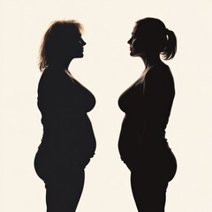 Poster - Weight loss transformation shown through silhouette before and after changes in body shape. Generative AI