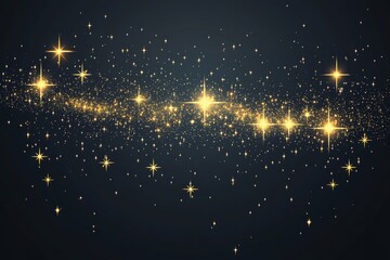 Poster - Golden star dust effect on dark background, for holiday overlay