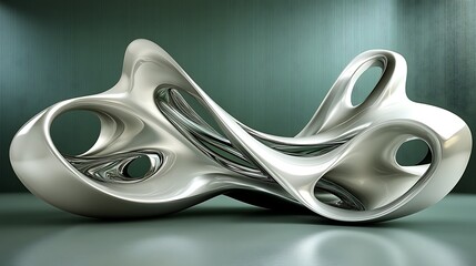 Wall Mural - Abstract silver sculpture, dark room