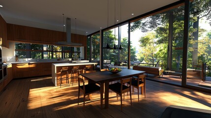 Poster - Elegant dining experience modern kitchen interior design cozy atmosphere bright view contemporary living