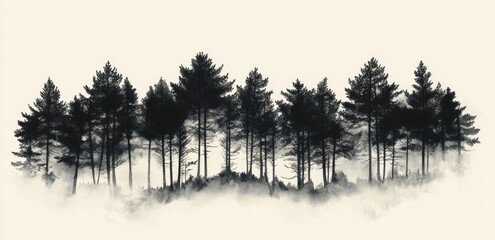 Wall Mural - misty forest silhouette, serene landscape, nature print