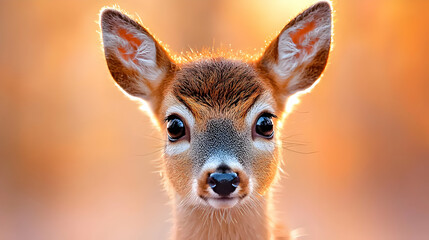 Wall Mural - Fawn portrait, sunset, forest, nature, wildlife
