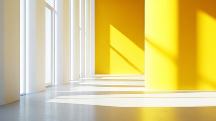 Sticker - Bright sunlit hallway with yellow and white walls