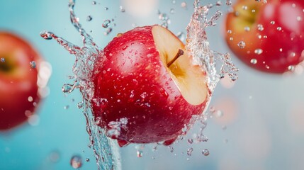 Wall Mural - Apples splashing into water with vibrant colors