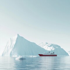 Poster - Cruise ship navigating icy waters near massive iceberg surrounded by tranquil ocean. Generative AI