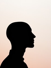 Poster - Silhouette of a person showcasing bald patches against a soft gradient background during sunset. Generative AI