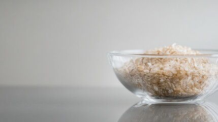 Sticker - Glass bowl filled with rice grains on a minimalist white surface