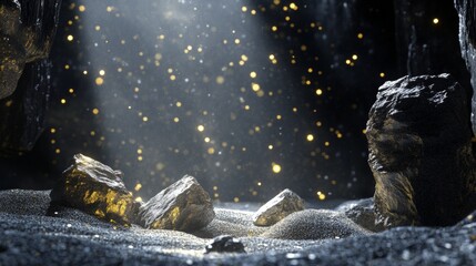 Fantasy treasure scene with glowing light and gold coins