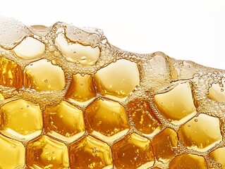Poster - Close Up of Honeycomb with Rich Golden Honey and Bubbles Captured in Detail : Generative AI