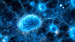 © Thiago - Blue glowing brain, neural network, connections, mind power, knowledge, website header. Neural Network Consciousness. Illustration