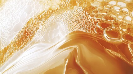 Poster - Close-up of golden honey texture with bubbles and smooth creamy surface : Generative AI