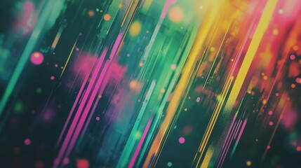 Poster - Dynamic diagonal streaks of vibrant rainbow colors with glowing bokeh effects