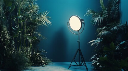 Canvas Print - Studio setup with a spotlight and tropical plants