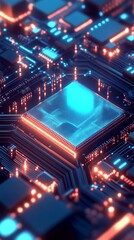 Aufkleber - Futuristic close-up of a computer circuit board showcasing intricate details and glowing technology : Generative AI