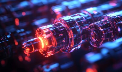Poster - Glowing Futuristic Cylinders with Complex Circuitry Detail in Dark Environment