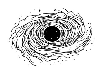 Wall Mural - Black hole vector in galaxy swirl, hand-drawn style

