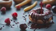 © Juan - Chocolate cake with berries and dripping glaze on a plate