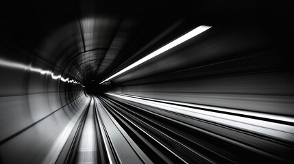 Poster - Dynamic Abstract Image of a Fast Moving Subway Train Tunnel with Light Streaks Creating a Sense of Speed : Generative AI