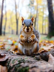 Aufkleber - Cute Squirrel in Beautiful Autumn Forest Gathering Nuts for Winter Survival : Generative AI
