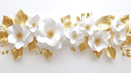 Poster - Elegant white and gold floral arrangement with paper flowers for decorative and artistic displays : Generative AI