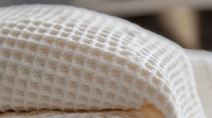 Leinwandbilder - Close-up view of a soft white waffle textured pillow showcasing its intricate knit patterns : Generative AI