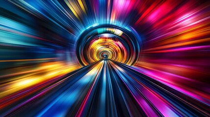 Fototapete - Vivid colorful tunnel with radiant lights illustrating motion and speed in design : Generative AI