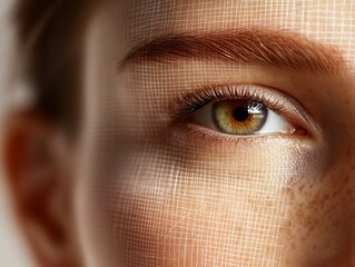 Poster - Intricate close-up of an eye revealing fierce beauty through stunning light dynamics and intricate patterns : Generative AI