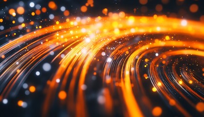 Aufkleber - Dynamic and Vibrant Abstract Glow with Orange and Yellow Light Trails on a Dark Background : Generative AI