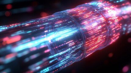 Fototapete - Vibrant abstract light trails representing data flow in a digital environment : Generative AI