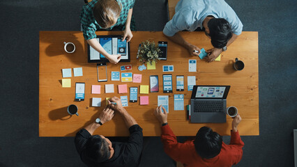 Fototapete - top view of developer and designer shake hand together at meeting. software developer handshake and 