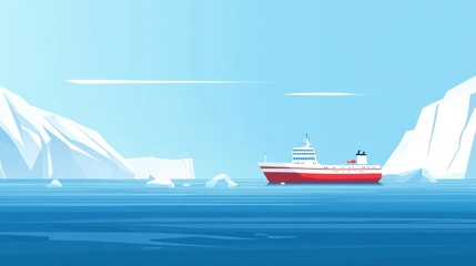 Leinwandbilder - Icebreaker ship navigates tranquil waters near icebergs in a stunning Arctic landscape. Generative AI