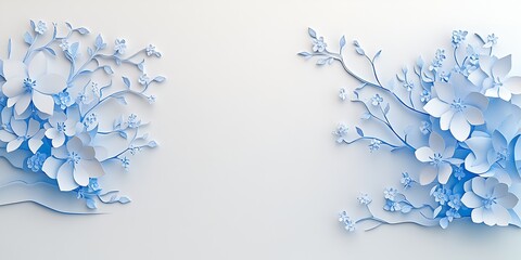 Poster - Beautiful blue paper floral arrangement with flowing ribbons in a minimalist design for fresh decor inspiration : Generative AI