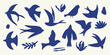 © Studio Cantath - Abstract birds. Simple bird silhouettes, minimalistic hand drawn folk decorative birdy elements and organic shapes for pattern sticker print design. Vector isolated set