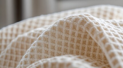 Aufkleber - Detail of a soft textured blanket showcasing its woven pattern for a cozy home atmosphere : Generative AI