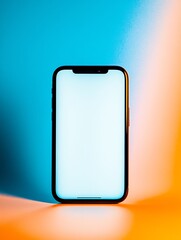 Poster - Elegant smartphone featuring a blank screen illuminated by colorful ambient lighting : Generative AI