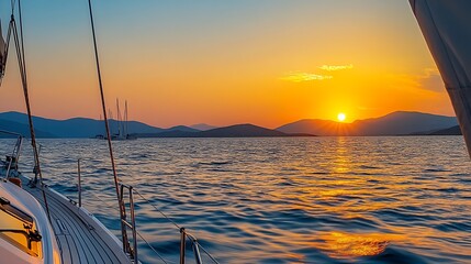 Aufkleber - Breathtaking sunset captured from a yacht showcasing an idyllic seascape with serene vibes and nature's beauty : Generative AI
