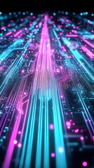 Leinwandbilder - Vibrant neon circuit board pattern with glowing lines in shades of blue and pink creating a dynamic visual : Generative AI