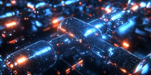 Aufkleber - Dynamic Visual of Connected Glass Components with Pulsating Lights in a High-Tech Digital Framework : Generative AI
