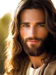 Aufkleber - Charming portrait of a young man exuding warmth and peacefulness with his long hair and soft features : Generative AI