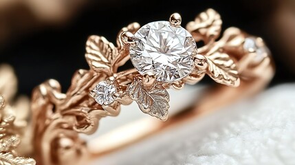 Aufkleber - Exquisite rose gold ring featuring intricate leaves and stunning diamonds capturing elegance and beauty : Generative AI