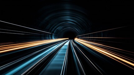Aufkleber - Fast-Paced Train Journey Through a Dark Tunnel Highlighting Light Trails and Motion : Generative AI