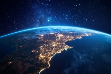 Wall Mural - earth's nighttime cityscape, space view, galaxy backdrop, planet, travel