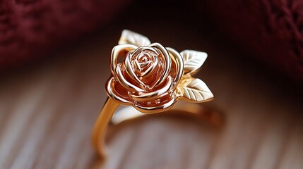 Poster - Elegant golden ring featuring a beautifully crafted rose design showcasing intricate details and a radiant shine : Generative AI