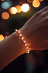 Poster - Close-up shot of a stunning diamond bracelet glowing beautifully in a festive atmosphere : Generative AI